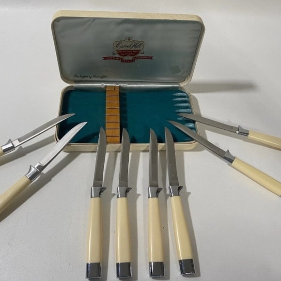 Vintage Fruit and Cheese Knives with Case Carvel Hall Briddell Set of 8 - Picture 3 of 8